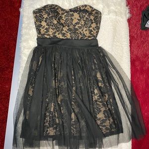 Strapless black lace dress